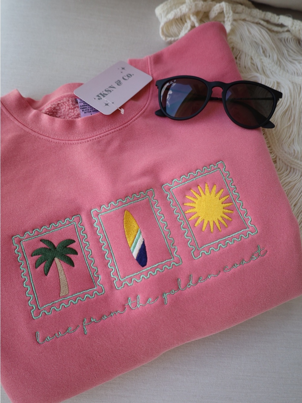Pink Embroidered West Coast Crewneck Sweatshirt by JKSN & Co.